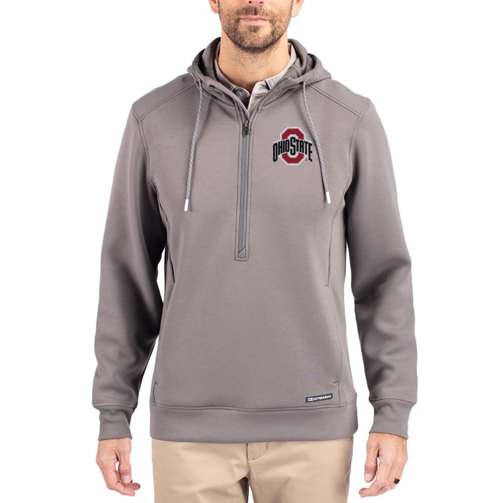  Ohio State Buckeyes Cutter & Buck Roam Eco Recycled Half-Zip Pullover Hoodie - Gray